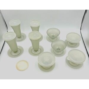 Vtg Tupperware‎ - 4 Tall Dessert Parfait Cups w 5 Lids & 5 Pudding Cups w 3 Lids